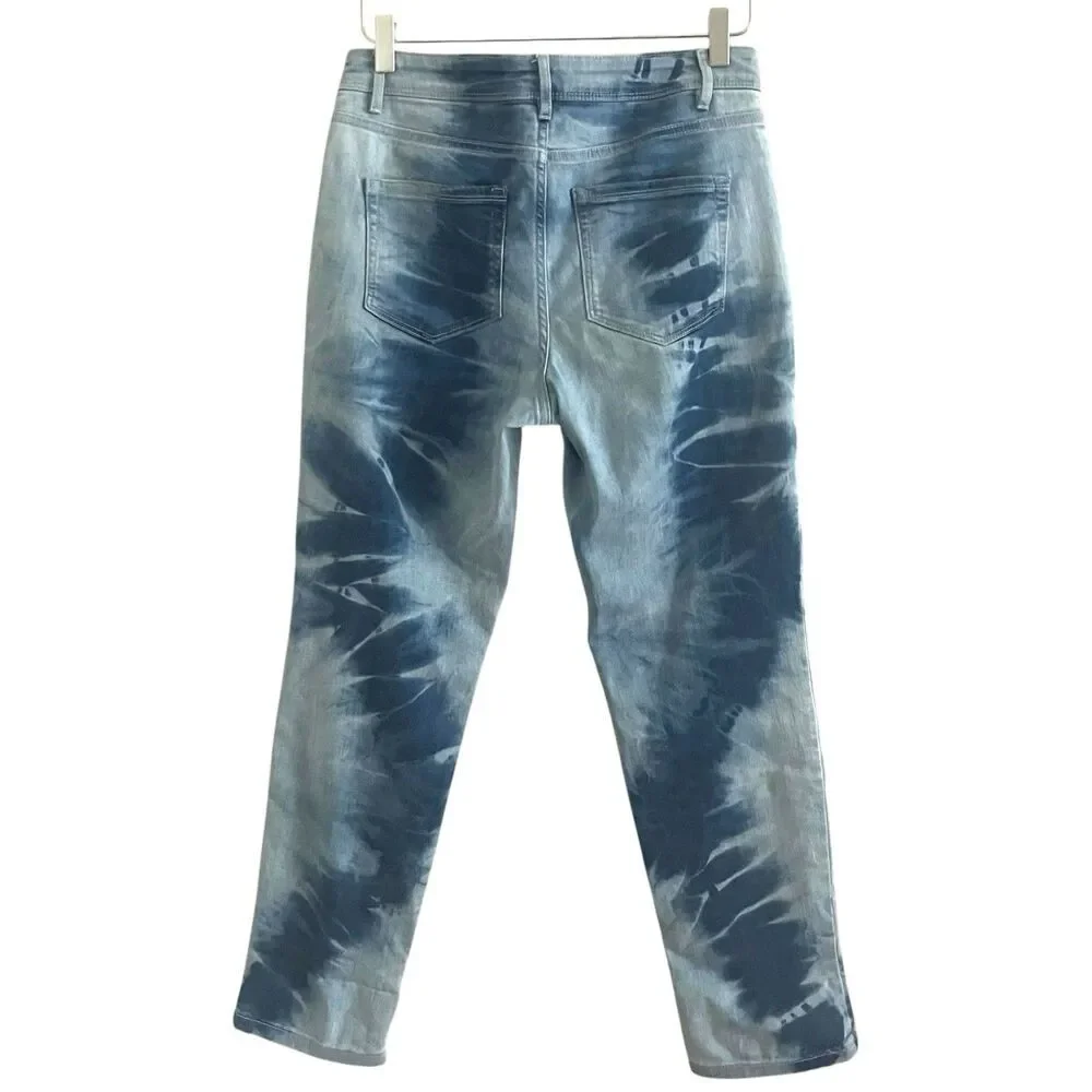 J Jill Denim High Rise Cropped Jeans 4 Blue Tie Dye Grunge Festival Coastal Boho
